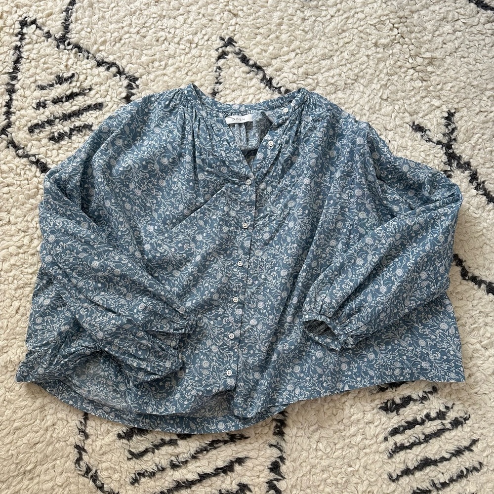 DÔEN Jane Blouse in China Blue Mini Earl XS EUC